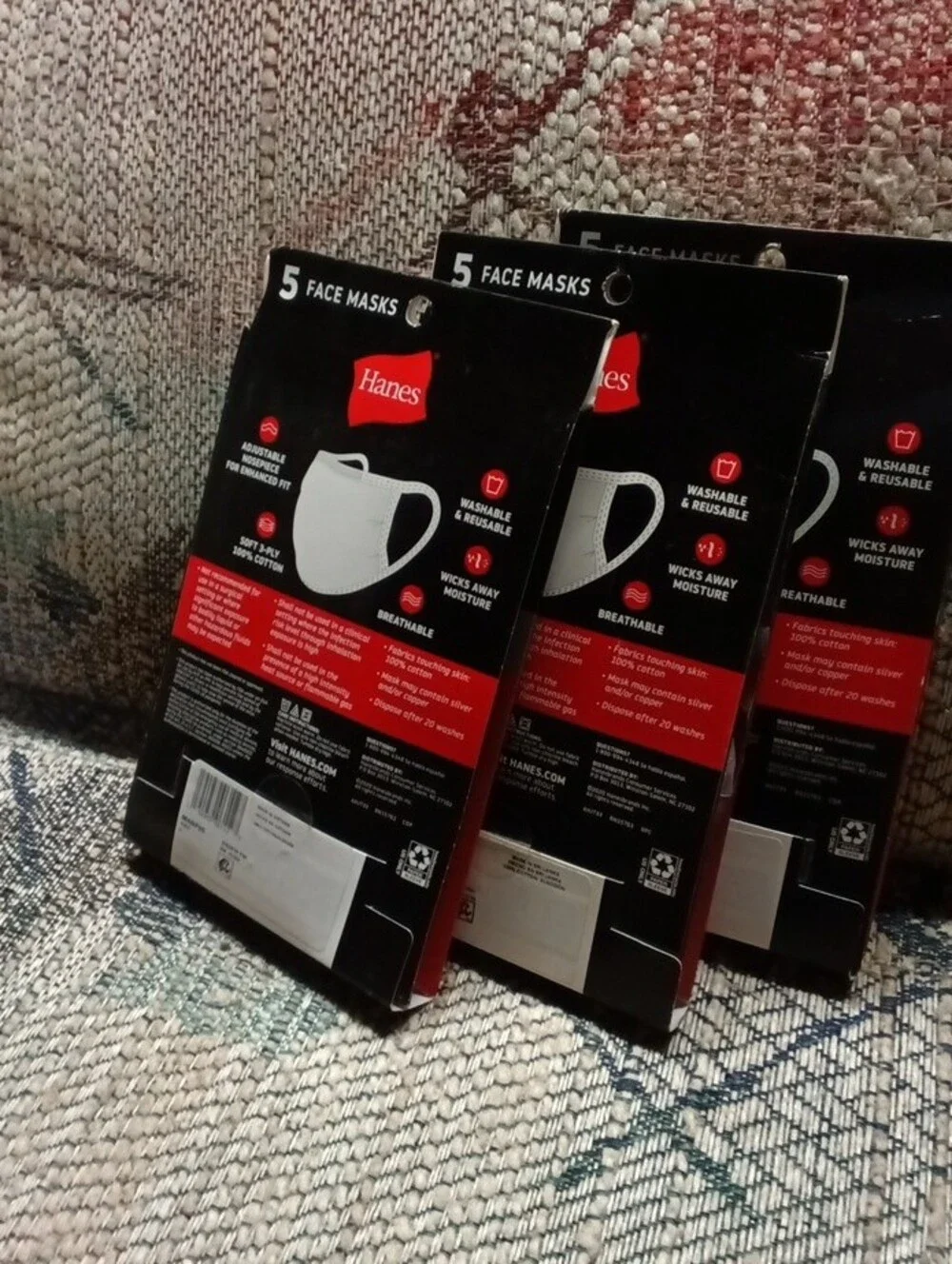 Hanes White 5 Face Mask Multi-Pack Boxes (3-Pack)